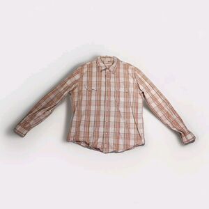 BKE 67 Shirt Mens Size 2XL Orange Brown Plaid Pearl Snap Western Cowboy Country